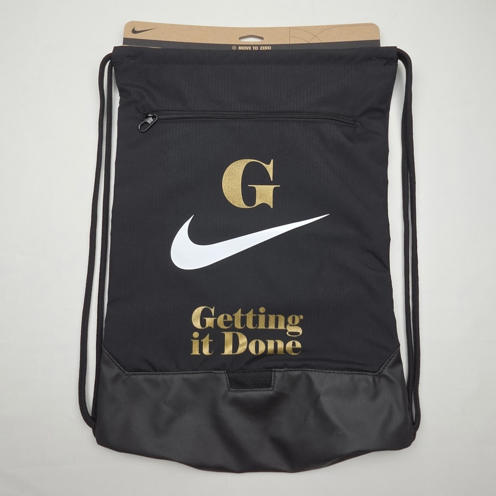 Nike Drawstring Gym Bag Sac Black Gold G Getting It Done Swoosh Sport Backpack